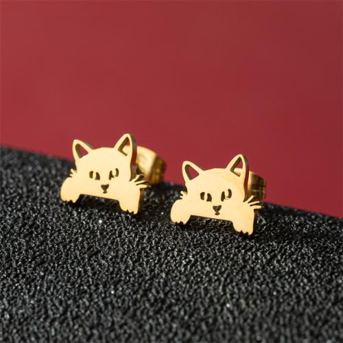 Stainless Steel Stud Earring, 304 Stainless Steel, Cat, Vacuum Ion Plating, fashion jewelry & for woman 