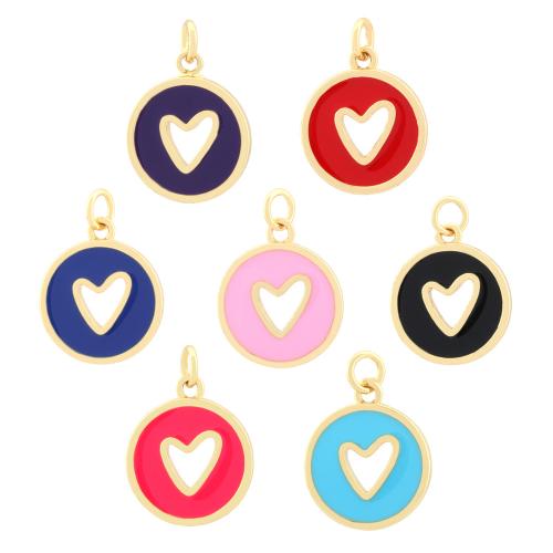 Enamel Brass Pendants, Flat Round, gold color plated, fashion jewelry & DIY & hollow 
