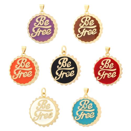 Enamel Brass Pendants, Flat Round, gold color plated, fashion jewelry & DIY 