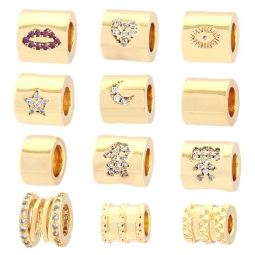 Perles grand trou en laiton, pilier, Placage de couleur d'or, bijoux de mode & DIY & styles différents pour le choix & pavé de micro zircon, plus de couleurs à choisir, Vendu par PC