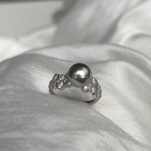 Zircon pavent l'anneau en laiton de doigt, avec perle de plastique, bijoux de mode & pavé de micro zircon & pour femme, plus de couleurs à choisir Vendu par PC