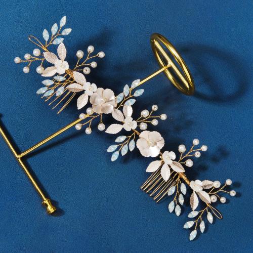 Peinetas Decorativas, aleación de zinc, con Perlas plásticas, Joyería & diferentes estilos para la opción & para mujer, dorado, Vendido por UD