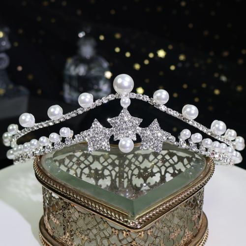 Couronne impériale de mariée, alliage de zinc, avec perle de plastique, bijoux de mode & pour femme & avec strass, argent, Vendu par PC