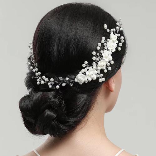Dekoratives Haarkämmchen, Messing, mit Polymer Ton & Kunststoff Perlen, silberfarben plattiert, für Braut & mit Strass, weiß, 340x80mm, verkauft von PC