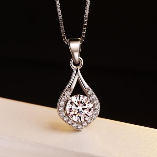 Rhinestone Brass Necklace, with 5CM extender chain, silver color plated, for woman & with rhinestone, 23mm cm 