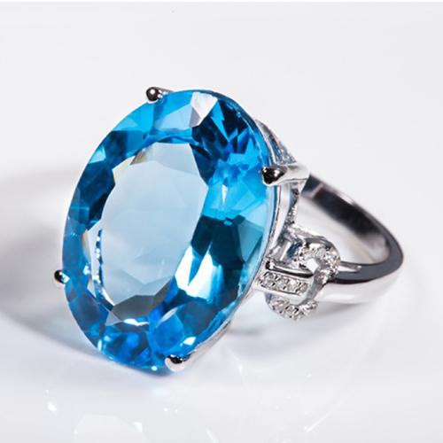 Палец кольцо-латунь, Медно-никелевый сплав, с Топаз, плакирован серебром, Регулируемый & Женский, голубой, inner ~20mm, продается PC