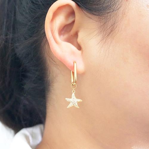 Boucles d'oreilles en acier titane, avec laiton, étoile de mer, Placage, bijoux de mode & avec strass, doré, 40mm, Vendu par paire
