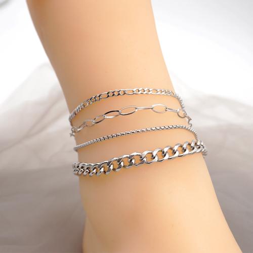 Fashion Jewelry Anklet, Titanium Steel, with 4cm extender chain, plated silver color cm 