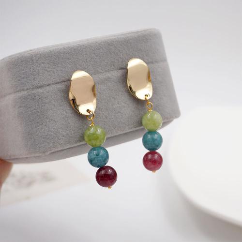 Brass Drop Earring, with Tourmaline, plated, fashion jewelry, multi-colored, 48mm 