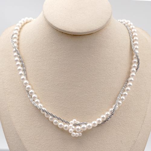 Crystal Necklace, Titanium Steel, with Crystal Pearl, with 6cm extender chain, plated, fashion jewelry, white cm 