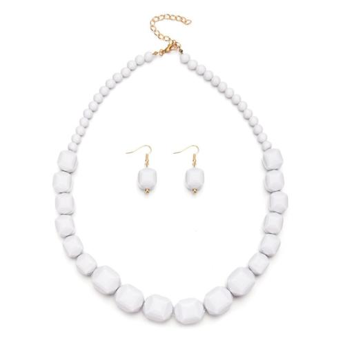 Jewelry Gift Sets, Acrylic, earring & necklace, gold color plated, 2 pieces & fashion jewelry & for woman, white, Necklace 51-60cm, earrings . 