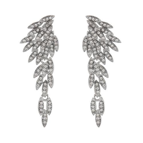 Zinc Alloy Rhinestone Drop Earring, fashion jewelry & for woman & with rhinestone, platinum color 