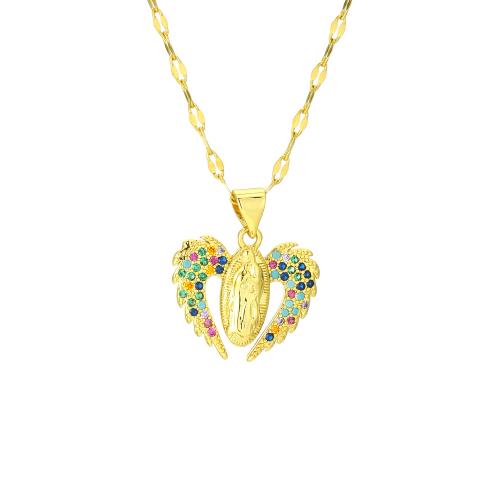 Cubic Zircon Micro Pave Brass Necklace, with 304 Stainless Steel, with 5CM extender chain, real gold plated, micro pave cubic zirconia & for woman Approx 45 cm 