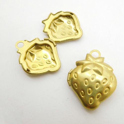 Brass Locket Pendants, Strawberry, plated, DIY Inner Approx 