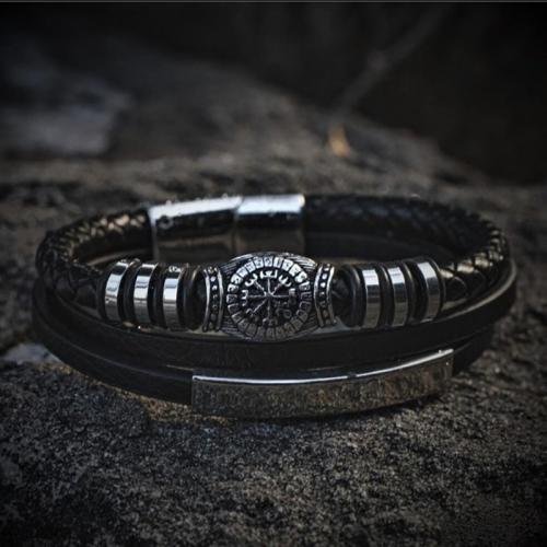 Stainless Steel Charm Bracelet, 304 Stainless Steel, with Microfiber PU, handmade, Unisex black 