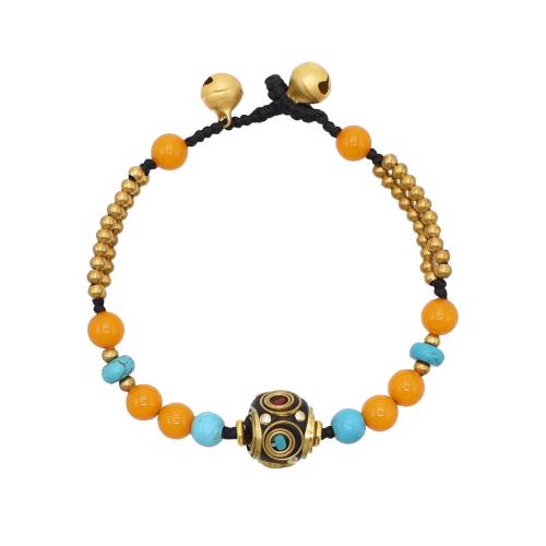 Bracelets En alliage de zinc, avec turquoise & corde de cire & pierre gemme & laiton & Acrylique, fait à la main, pour femme, plus de couleurs à choisir, Vendu par PC
