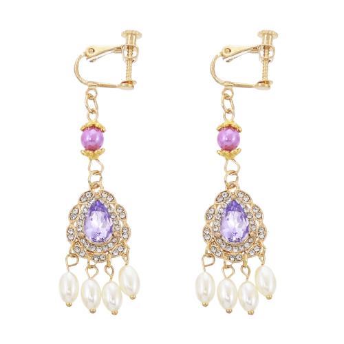 Zinc Alloy Clip Earring, with Plastic Pearl & Acrylic, plated, for woman & with rhinestone [
