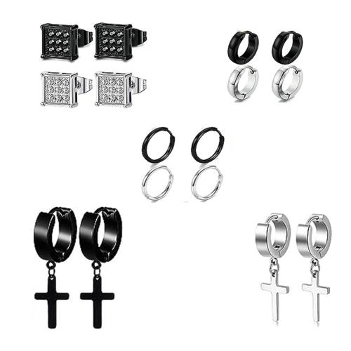 304 Stainless Steel Earring Set, plated, 8 pieces & Unisex & micro pave cubic zirconia 