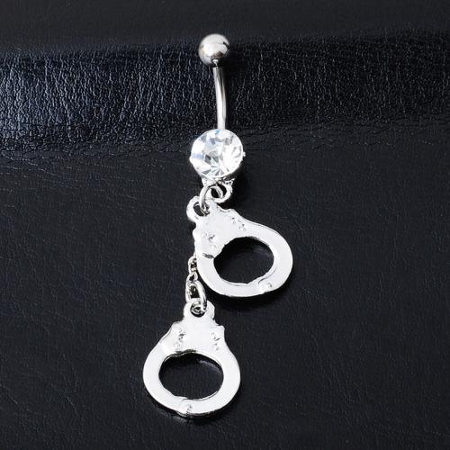 Stainless Steel Belly Ring, Zinc Alloy, with 316 Stainless Steel, plated, Unisex & micro pave cubic zirconia, white, 5MM steel ball *1.6*11MM bend rod 