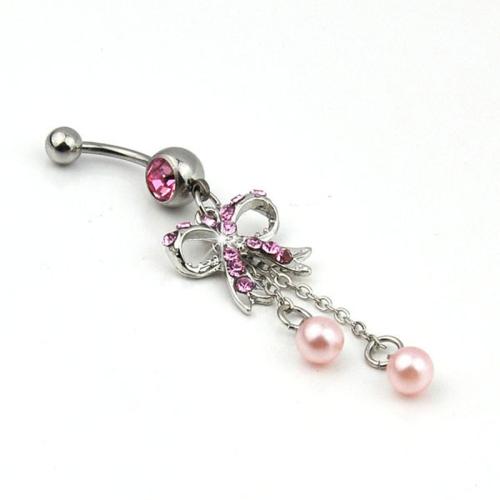 Belly Ring Jewelry, Zinc Alloy, with Plastic Pearl & 316 Stainless Steel, Unisex & micro pave cubic zirconia 1.6*10*8/5 