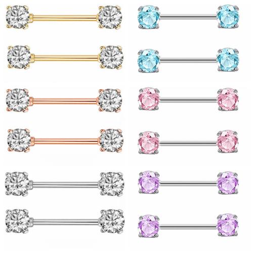 Stainless Steel Nipple Ring, 304 Stainless Steel, Unisex & micro pave cubic zirconia 