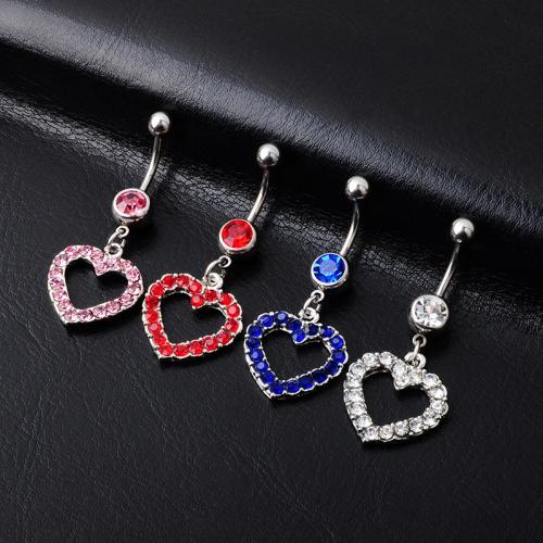 Belly Ring Jewelry, Zinc Alloy, with 316 Stainless Steel, plated, for woman & with Czech rhinestone 5MM steel ball *1.6*11MM bend rod 