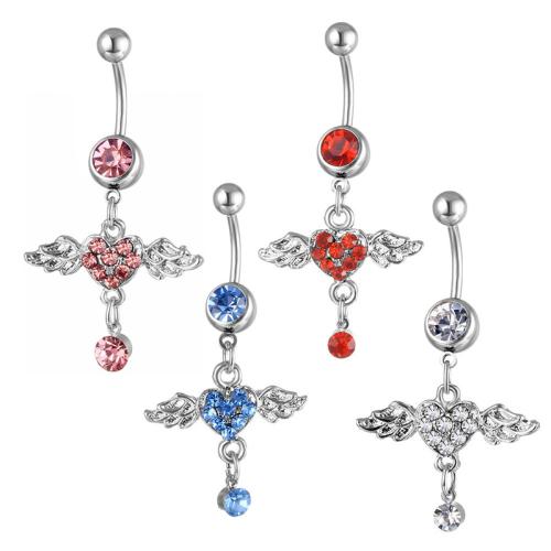 Belly Ring Jewelry, Zinc Alloy, with 316 Stainless Steel, plated, for woman & with Czech rhinestone 5MM steel ball *1.6*11MM bend rod 