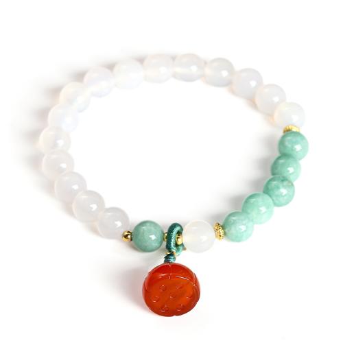 agate blanche bracelet, avec Jade de Birmanie & laiton & alliage de zinc, de lotus la graine, fait à la main, style folk & pour femme Environ 7-7.5 pouce, Vendu par PC