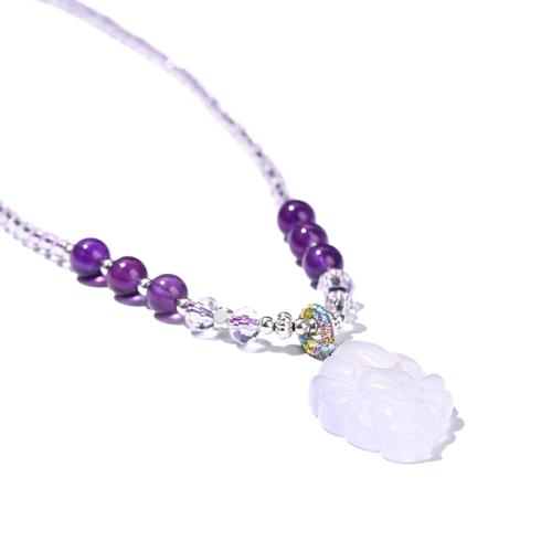 Crystal Necklace, with White Agate & Amethyst & Brass, with 5.9inch extender chain, Fox, handmade, for woman & faceted Approx 28.3 Inch 