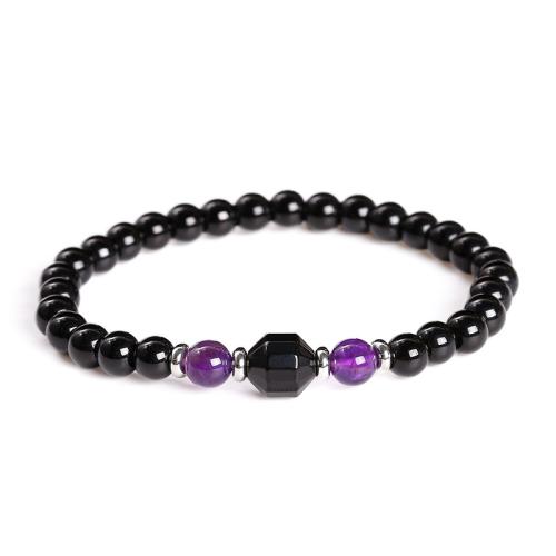 Black Stone Bracelet, with Agate & 304 Stainless Steel, handmade & Unisex Approx 6.5-7 Inch 
