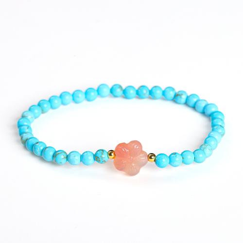 turquoise bracelet, avec Agate salée & laiton, fleur, fait à la main, bijoux de mode & pour femme, beads length 4mm Environ 6.5-7 pouce, Vendu par PC