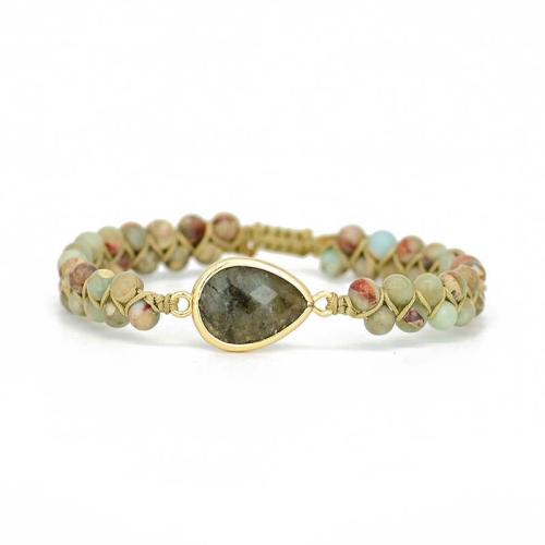 Gemstone Bracelets, Natural Stone, with Zinc Alloy, Adjustable & fashion jewelry & Unisex Approx 18 cm 