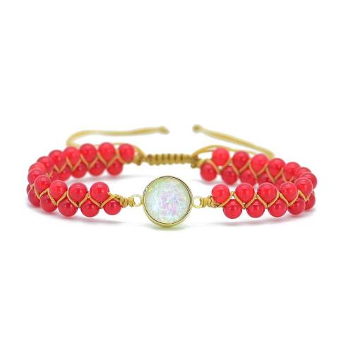 Gemstone Bracelets, Natural Stone, with Opal & Zinc Alloy, Adjustable & fashion jewelry & for woman, red Approx 18 cm 