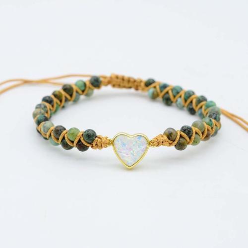 Bracelets turquoises, Turquoise africain, avec Opale & alliage de zinc, fait à la main, Réglable & bijoux de mode & pour femme Environ 18 cm, Vendu par PC[