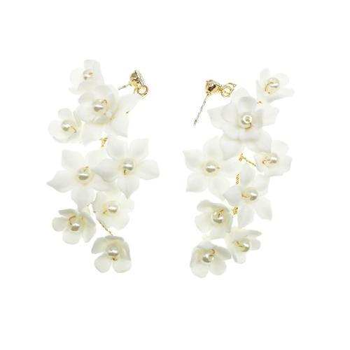 Porcelain Jewelry Earring, with Plastic Pearl & Zinc Alloy, fashion jewelry & for woman, golden 