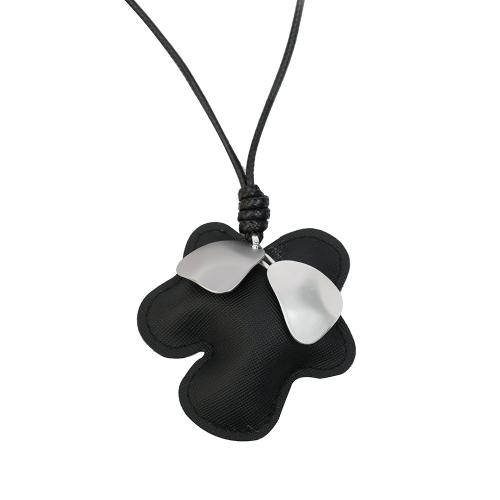 Zinc Alloy Necklace, with leather cord, fashion jewelry & for woman, black Approx 75 cm 