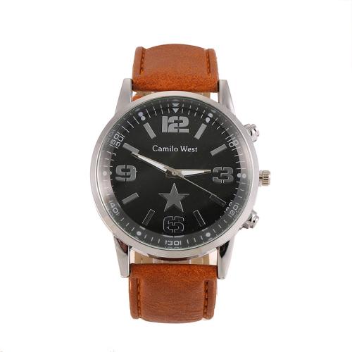 Men Wrist Watch, PU Leather, with Glass & 304 Stainless Steel & Zinc Alloy, Flat Round, fashion jewelry & Chinese movement & for man 