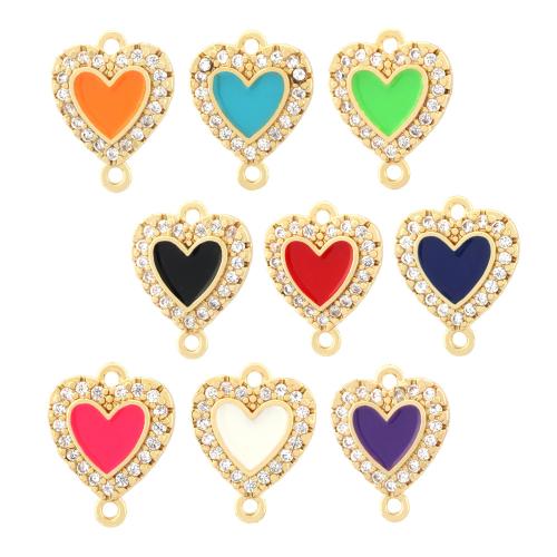 Cubic Zirconia Micro Pave Brass Connector, Heart, gold color plated, fashion jewelry & DIY & micro pave cubic zirconia & enamel & 1/1 loop 