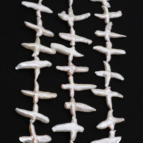 Baroque Cultured Freshwater Pearl Beads, Cross, fashion jewelry & DIY, white, Length about Hight about Approx 38 cm 