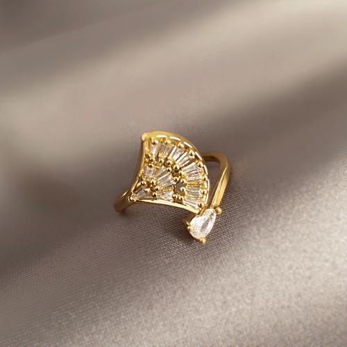 Cubic Zirconia Micro Pave Brass Finger Ring, Ginkgo Leaf, fashion jewelry & micro pave cubic zirconia & for woman, US Ring 