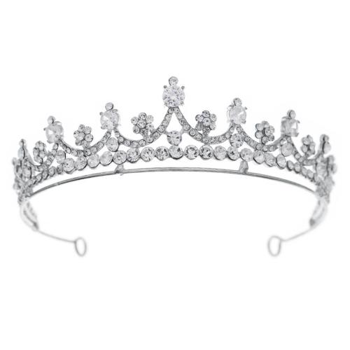 Bridal Tiaras, Zinc Alloy, with Cubic Zirconia, fashion jewelry & for woman & with rhinestone, silver color 