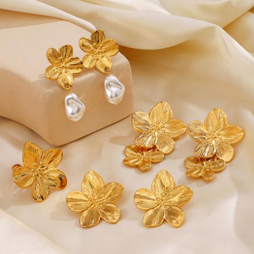 Fashion Stainless Steel Jewelry Sets, 304 Stainless Steel, Flower, fashion jewelry & for woman, golden 