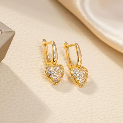 Rhinestone Brass Drop Earring, Heart, gold color plated, fashion jewelry & for woman & with rhinestone, golden 