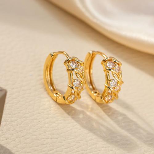 Boucles d'oreilles en laiton zircon cubique pavent, Placage de couleur d'or, bijoux de mode & pavé de micro zircon & pour femme, doré Vendu par paire