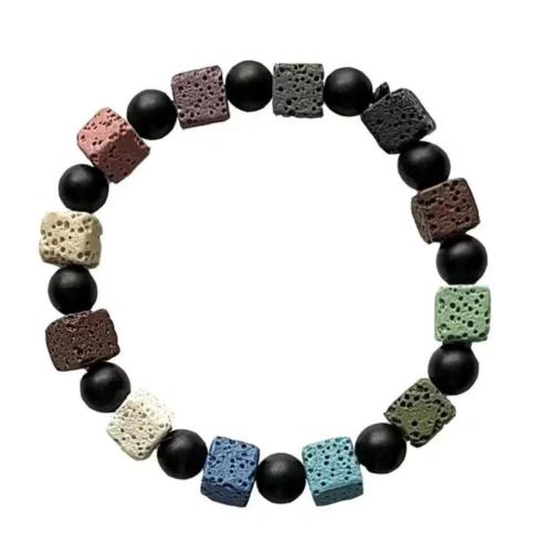 Bracelets en pierres précieuses, lave volcanique, avec agate noire, bijoux de mode & unisexe, plus de couleurs à choisir Environ 19 cm, Vendu par PC