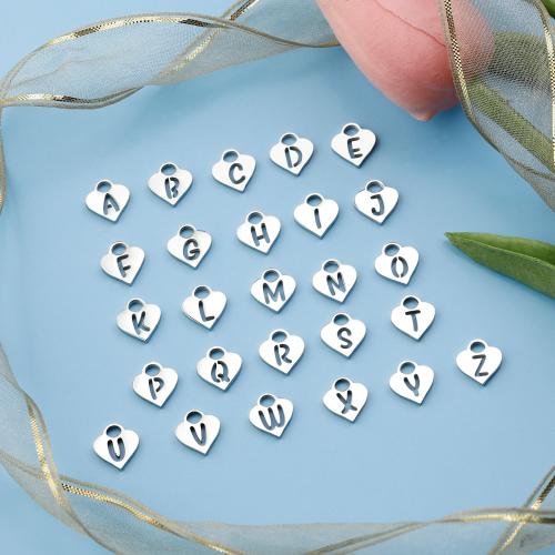 Stainless Steel Letter Pendant, 304 Stainless Steel, Heart, letters are from A to Z & DIY, original color 