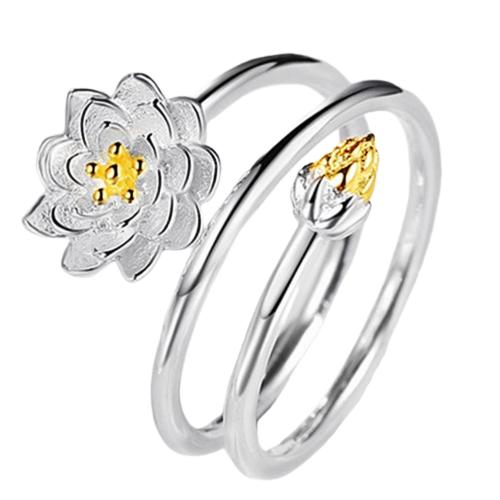 Brass Finger Ring, Flower, silver color plated, Adjustable & for woman & enamel inner ~20mm 