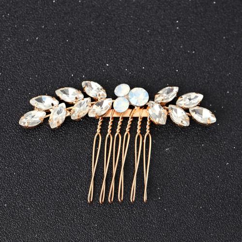 Decorative Hair Combs, Brass, plated, for woman & with rhinestone 