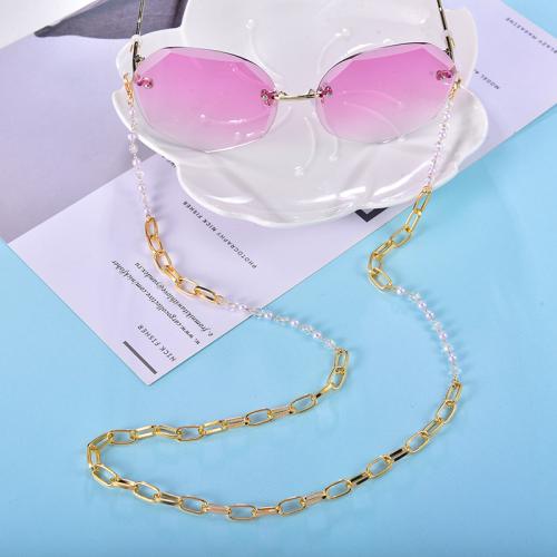 Glasses Holder, Copper Alloy, with Crystal & Plastic Pearl, plated, fashion jewelry cm 