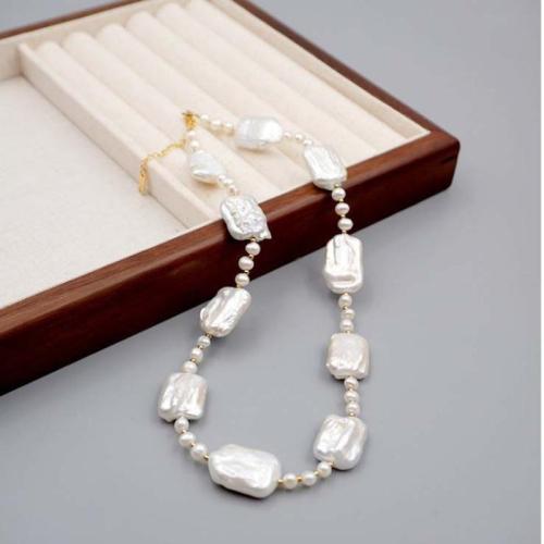 Natural Freshwater Pearl Jewelry Sets, with Titanium Steel, plated, fashion jewelry white, The length of the necklace is 44CM+5.5Cm and the length of the bracelet is 16CM+3.5CM 